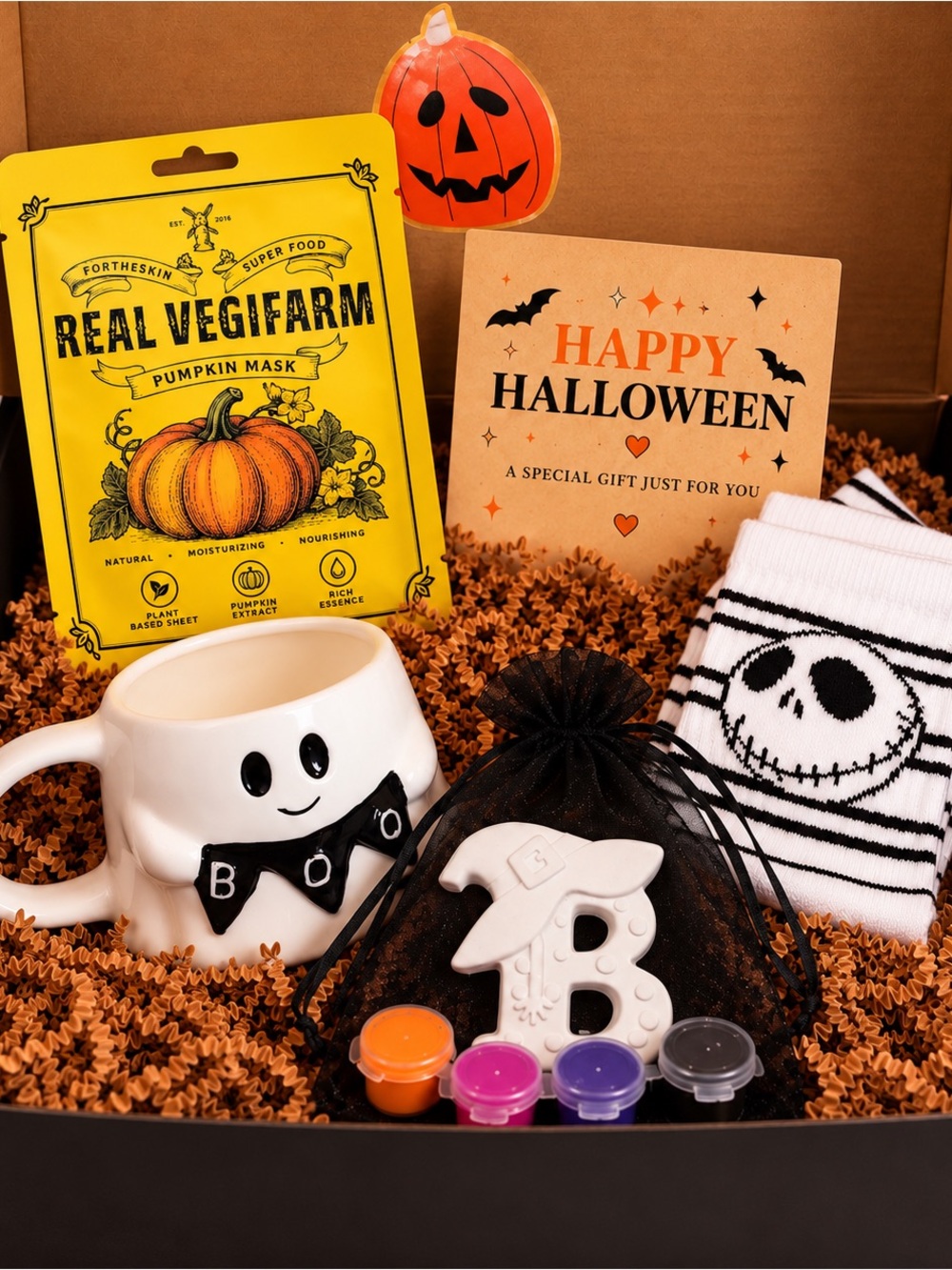 Pumpkin Mask + Halloween Gift Set in Orange & White